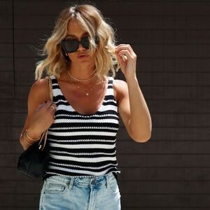 Brand New VICI COLLECTION: Finnegan Cotton Blend Knit Stripe Tank - Black/White